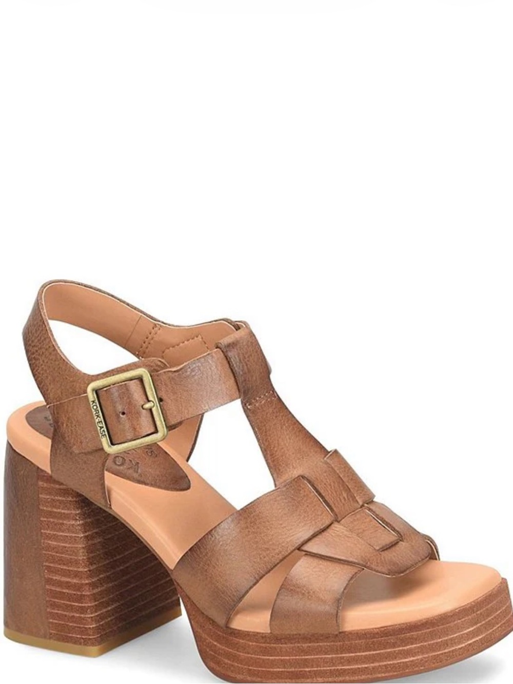 NWOB Kork-Ease Macey Cognac Leather Platform Block Heel Sandals 10M $175 MSRP
